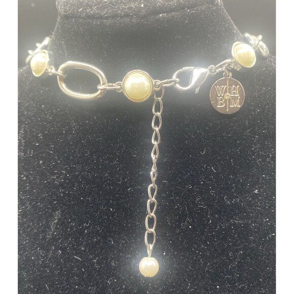 Signed White House Black Market Necklace Lace Pearl Crystal Bib Statement 16"+2" - Picture 5 of 8